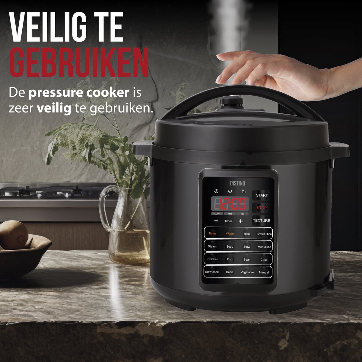 Afbeelding 2 van DistinQ Multicooker 10-in-1 - Snelkookpan - Pressure cooker - Rijstkoker - Slowcooker - Stomer - Sous-vide