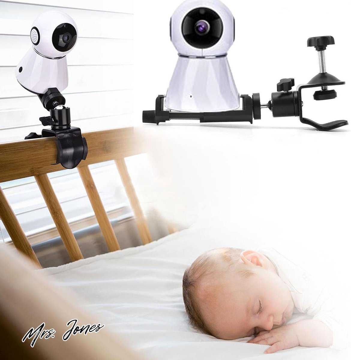 Mrs. Jones Houder voor babycamera 360 graden draaibaar - verstelbare houder - flexibele camerastanden - kinderbed standaard .