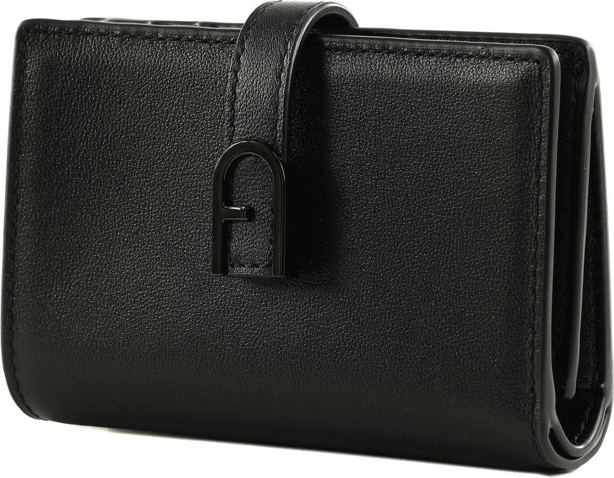FURLA Leren Portemonnee Flow Compact Wallet Nero Zwart