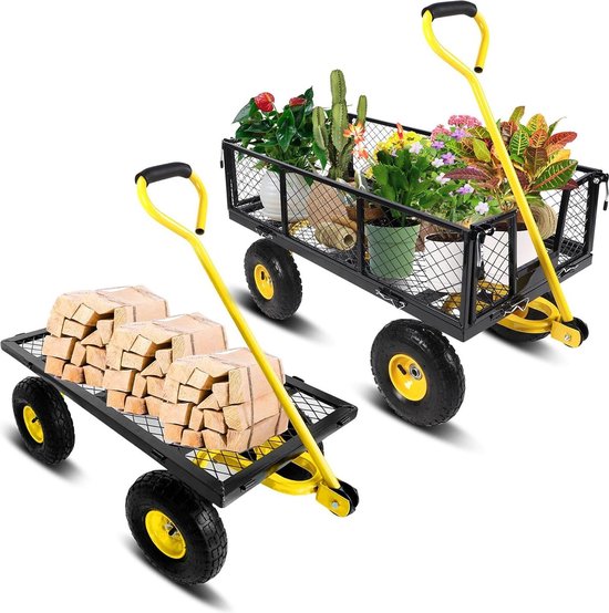Hillvert Garden Cart Hand Cart Tilting Garden Cart Yard 4 Tires Double Axle 550 kg / 150 L HT-Q.BASS-550 Steel, Polypropylene, Rubber, Height 1045 mm, Length 1950 mm
