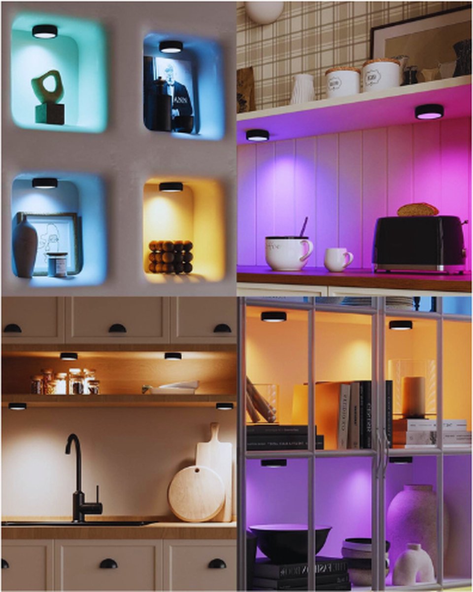 Druklamp Met Afstandsbediening Op Batterijen Kastverlichting Trapverlichting Nachtlampje Rgb Zwart 3 Stuks 3