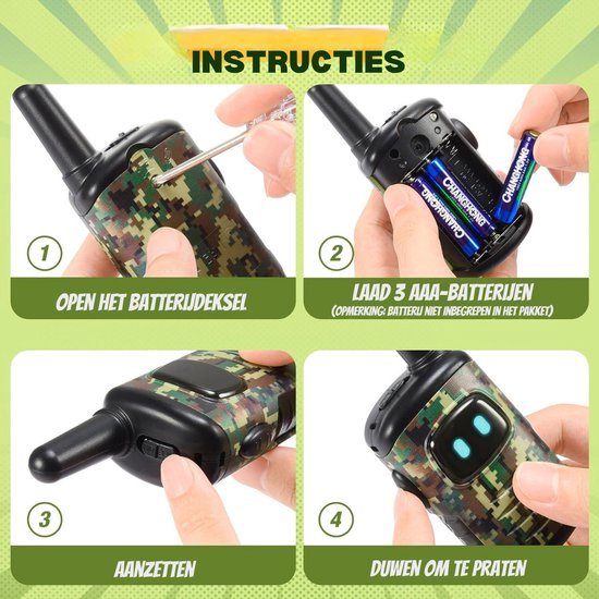 AWANFI Walkie Talkie Oplaadbaar met 1200mAh Li-ion Batterij, Walkietalkie voor Kinderen Volwassenen, 16 Kanalen Radioset, PMR446, Walky Talky met Type -C Oplaadkabel, Walki-talki voor Cadeau Wandelen