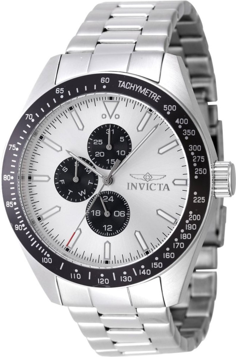 Invicta Aviator 47593 Heren Horloge - Waterdicht - Analoog - Quartz Uurwerk - Roestvrij Staal met zilveren Wijzerplaat - 45mm