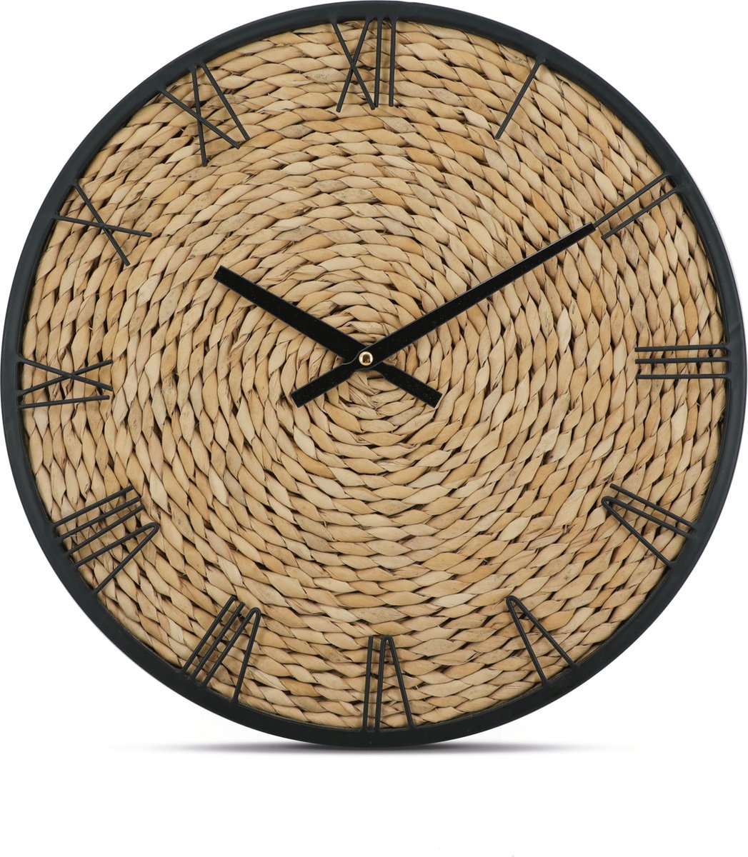 IvoQ Wandklok - Geweven Zeegras - Stille Kwartsbeweging - 40 cm - Rustiek & Modern Design