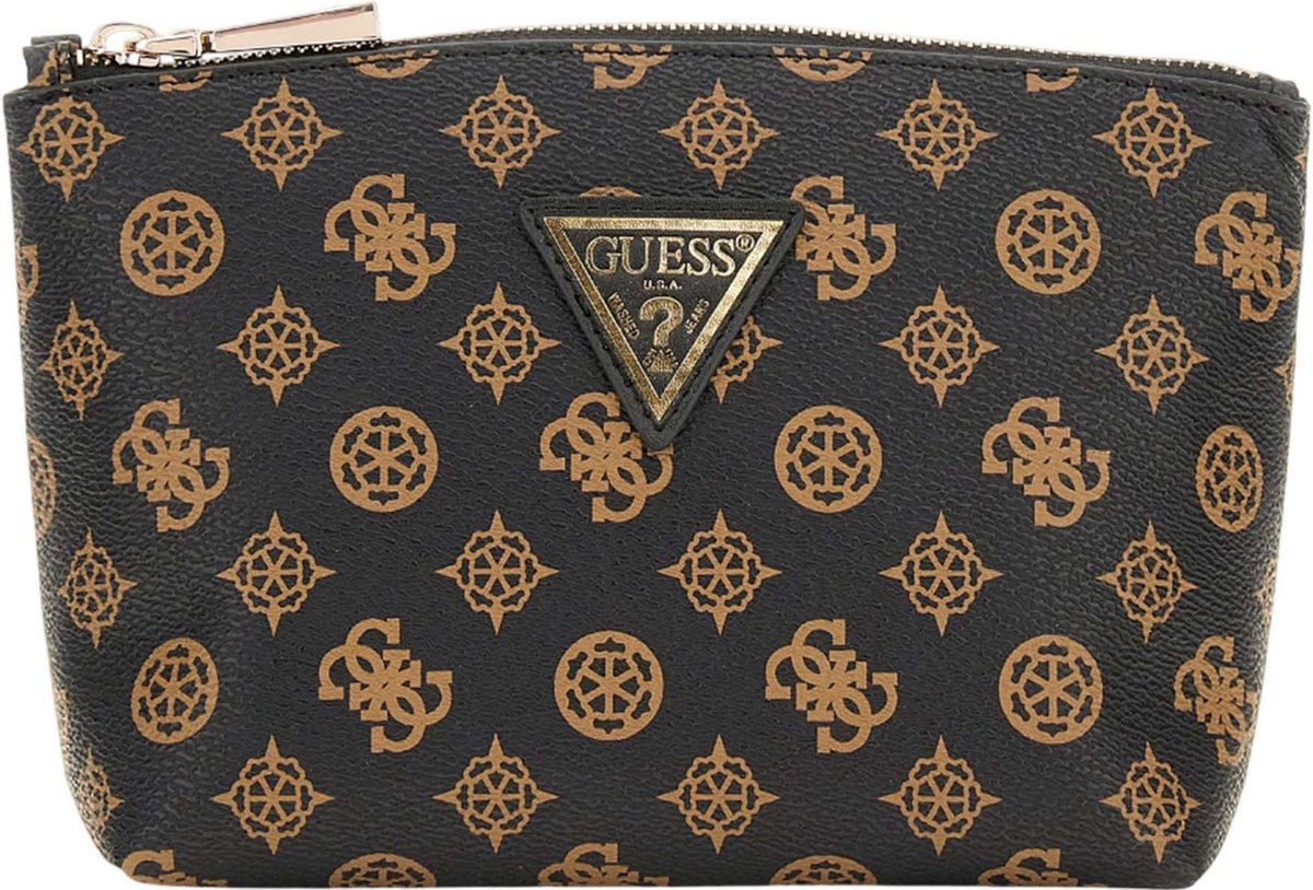 GUESS Cosmetische tas Wilder Large Top Zip Cosmetic Bag Brown Donkerbruin