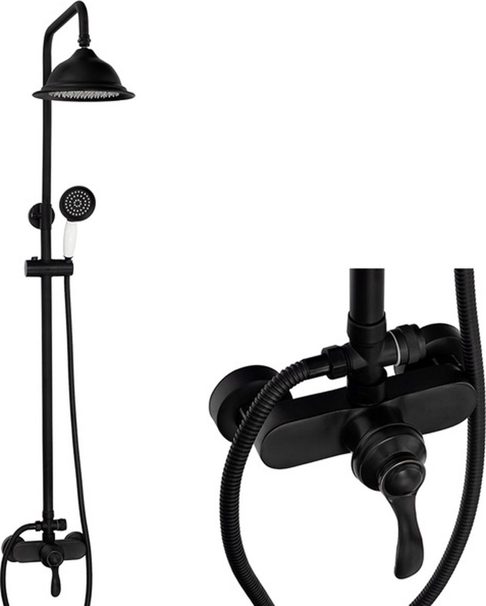 SILLA Regendouche Set - Retro ééngreeps Doucheset - Uittrekbare Doucheset met Handdouche + Regendouchekop - zwart