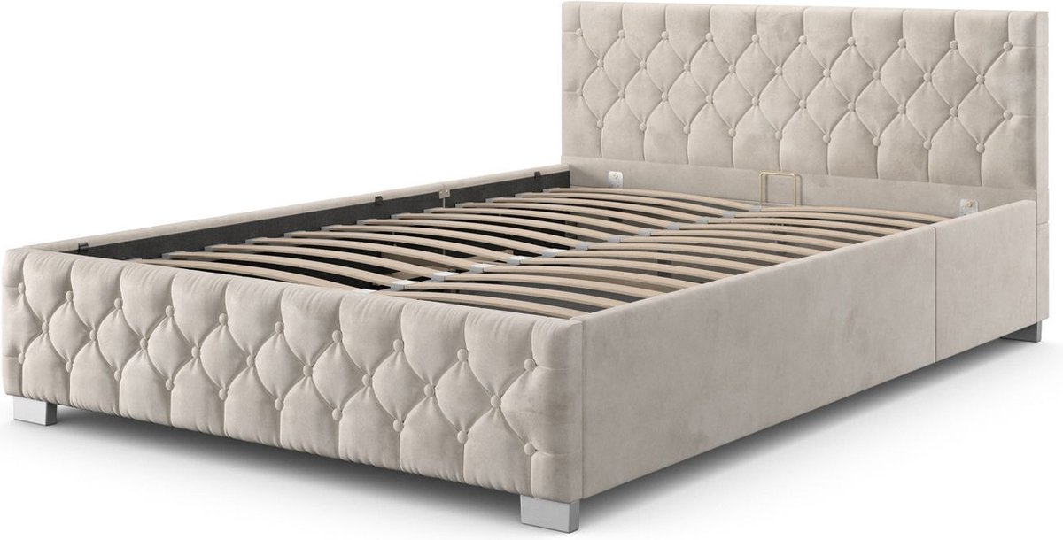 Juskys Gestoffeerd Bed Nizza - 180 x 200 cm - Grijs - LED Verlichting & Bedlade Juskys