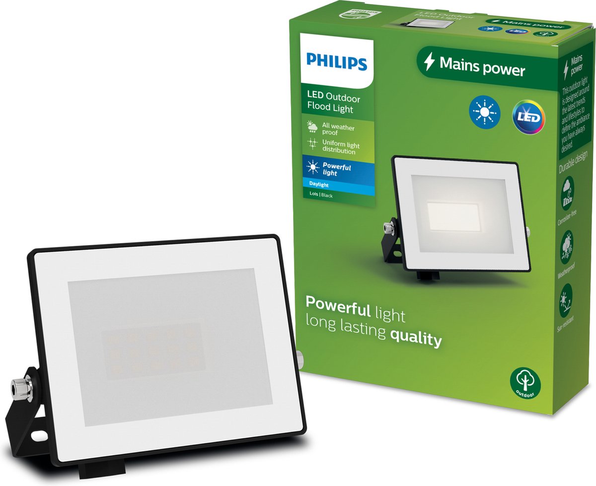 Philips Lois floodlight - Zwart - 10W - Koel wit licht; 5000K - Verstraler
