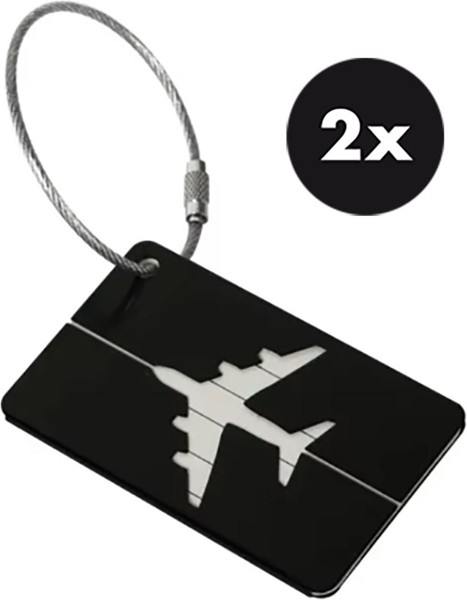 Actie4you® - Bagage label - Kofferlabel - Reizen met het Vliegtuig - Bagagelabels voor koffer – Aluminium – 2 Stuks - Zwart