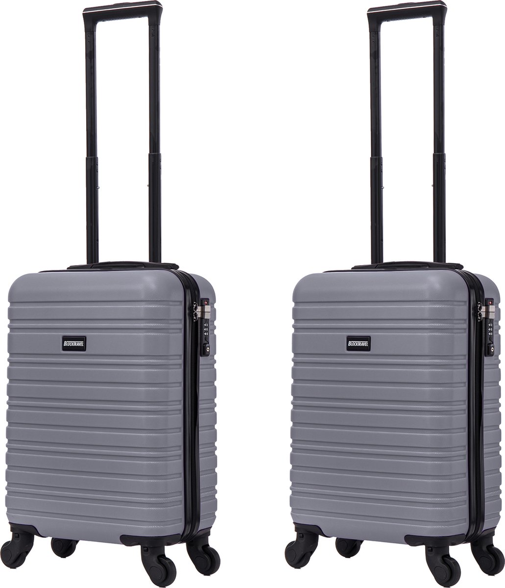 BlockTravel - kofferset - 2 delig - ABS - handbagage - met wielen afneembaar - 29 liter - inbouw TSA slot - lichtgewicht - grijs