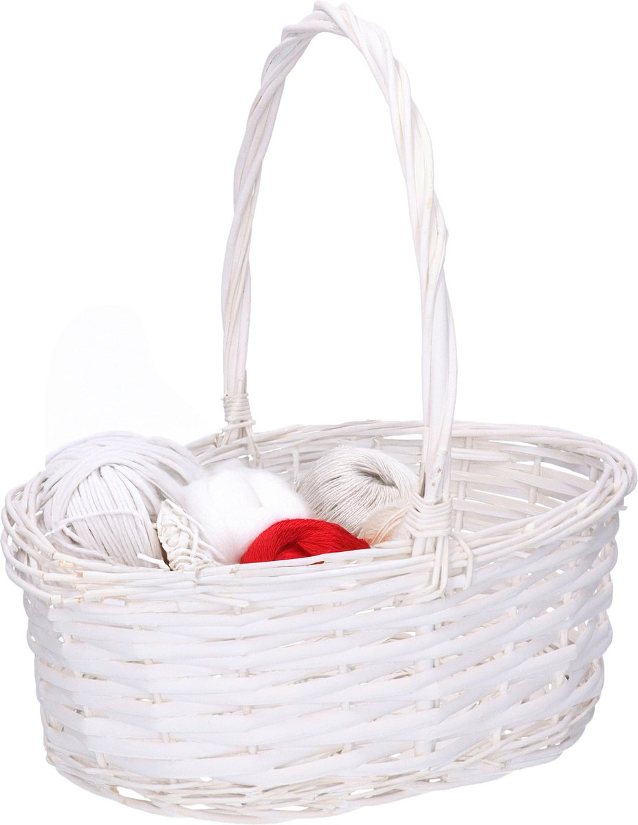 CM Cadeaumand met hengsel - wit - riet - 30 x 22 x 12 cm - geschenkmand - rieten mand