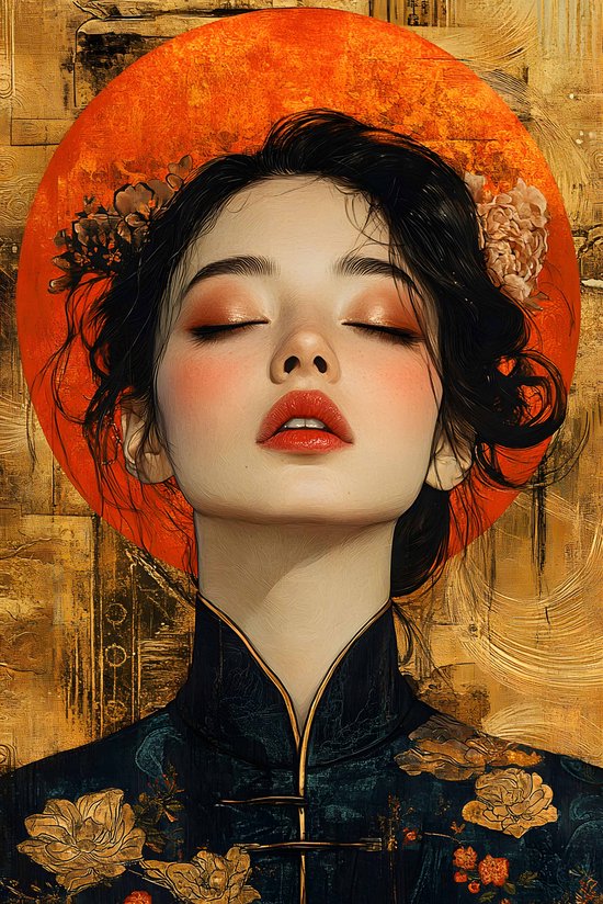 Affiche orientale | Portrait Affiche | Asiatique Affiche | Affiche culturelle | Affiche élégante | Affiche artistique | 61×91cm | MT | Décoration murale | Affiche murale | Convient pour l'encadrement