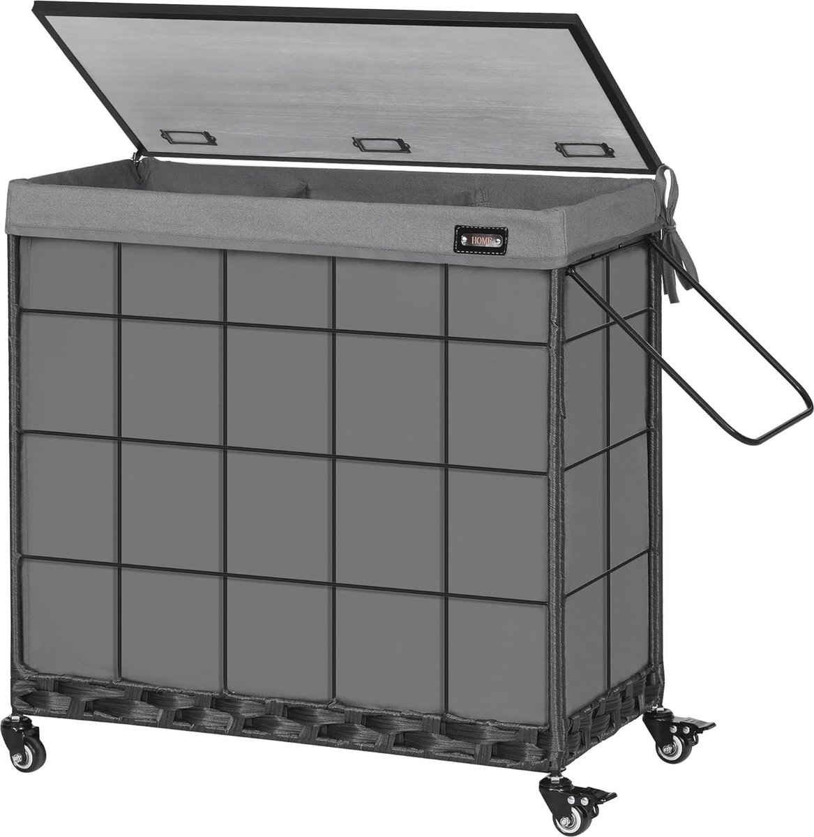 Goedkoopste Wasmand met Zwenkwielen en Deksel - 132L Kledingmand met 3 Secties en Verwijderbare Voeringzak