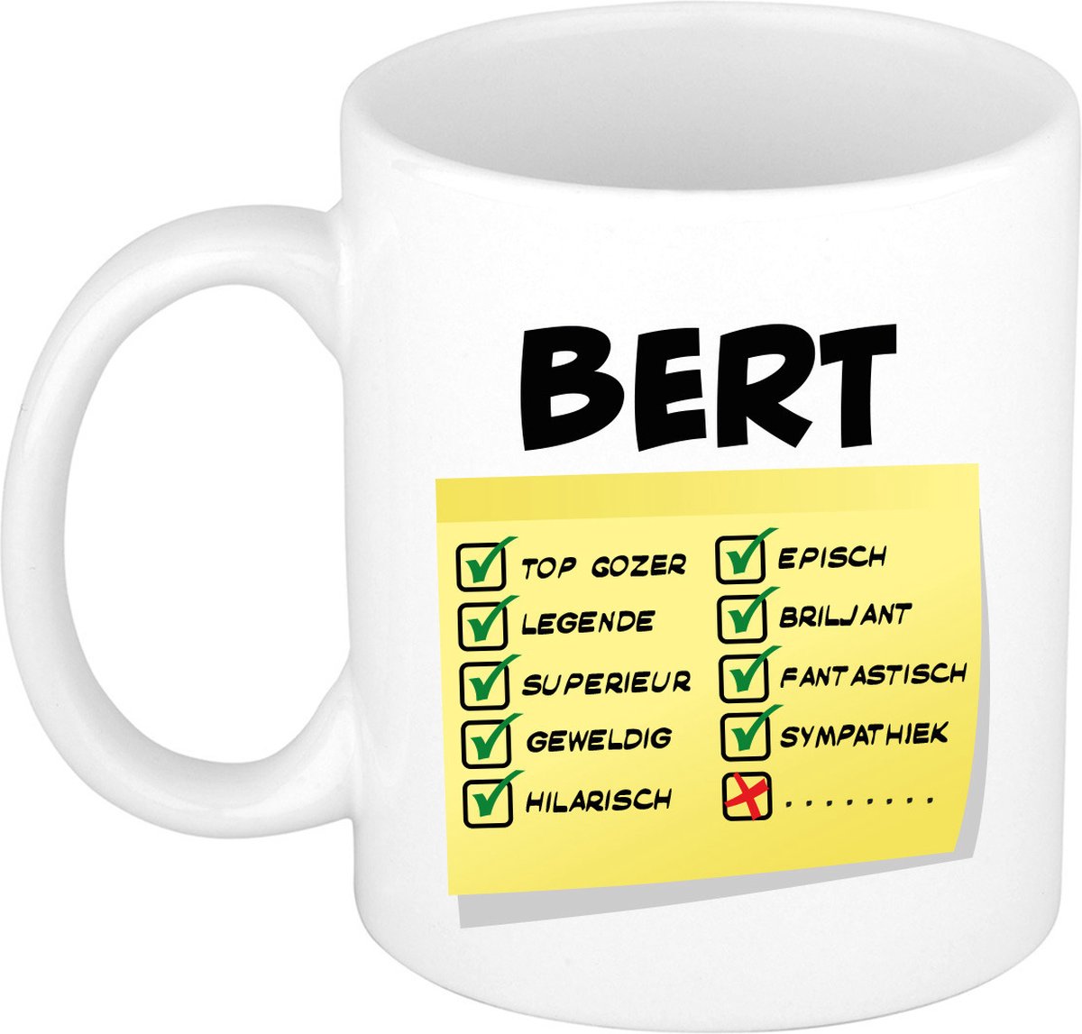 Bellatio Decorations Naam mok Bert - wit - top gozer - keramiek - 300 ml - cadeau collega beker