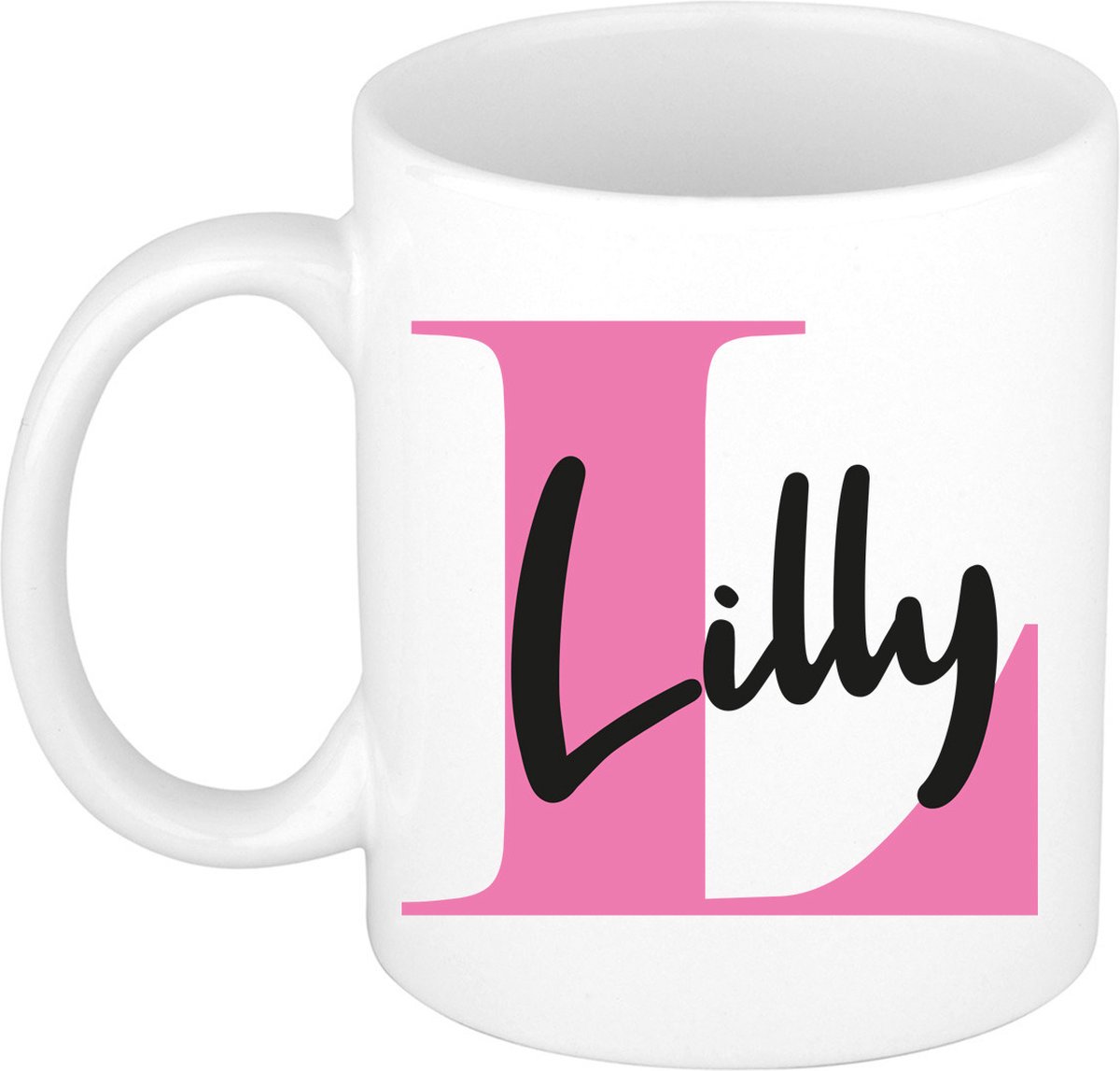 Bellatio Decorations Naam mok Lilly - roze - wit - keramiek - 300 ml - cadeau beker