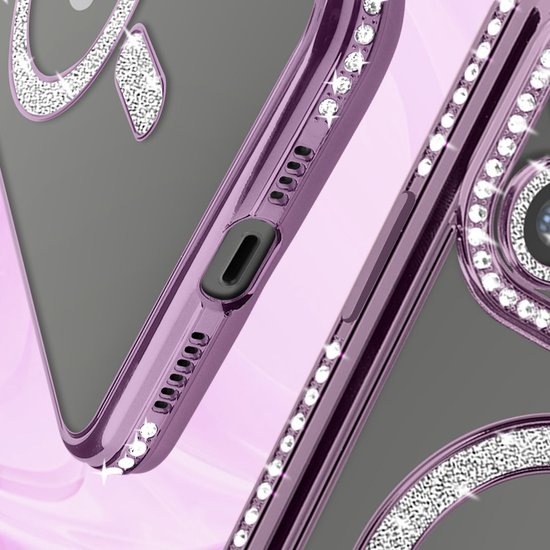 Avizar Diamond hoesje Geschikt voor Apple iPhone 12 Pro Max bescherming MagSafe Omtrek Strass, Paars