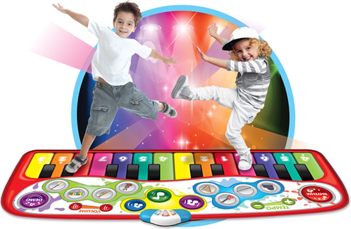 WINFUN Step-to-Play Jumbo Pianomat met Step-on 24 gigantische pianotoetsen, 25 ingebouwde demosongs en knipperende lichten