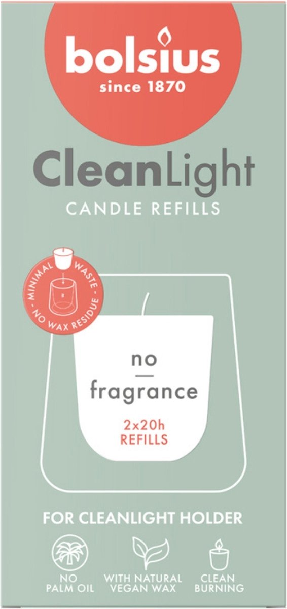 Bolsius Clean Light navulling pack 2 Zero vegan kaarsen wit