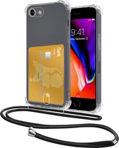 Coque adaptée pour iPhone 8 avec porte-cartes et cordon résistant aux chocs, coque en Siliconen avec cordon de téléphone et porte-cartes - Transparent