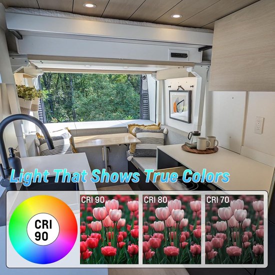 Plafonnier encastrable LED 8 x 12V - downlight spot plat 3000K - camping car caravane - cuisine salle de bain - aluminium blanc chaud