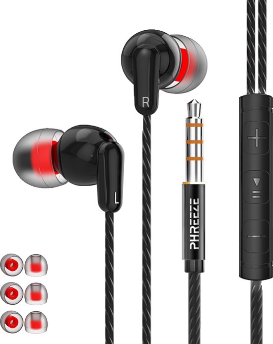In-Ear Bedrade Oordopjes met 3,5 mm Jack Aansluiting - Sport Oortjes met Draad en Microfoon - Extra Bass - Super Comfortabel