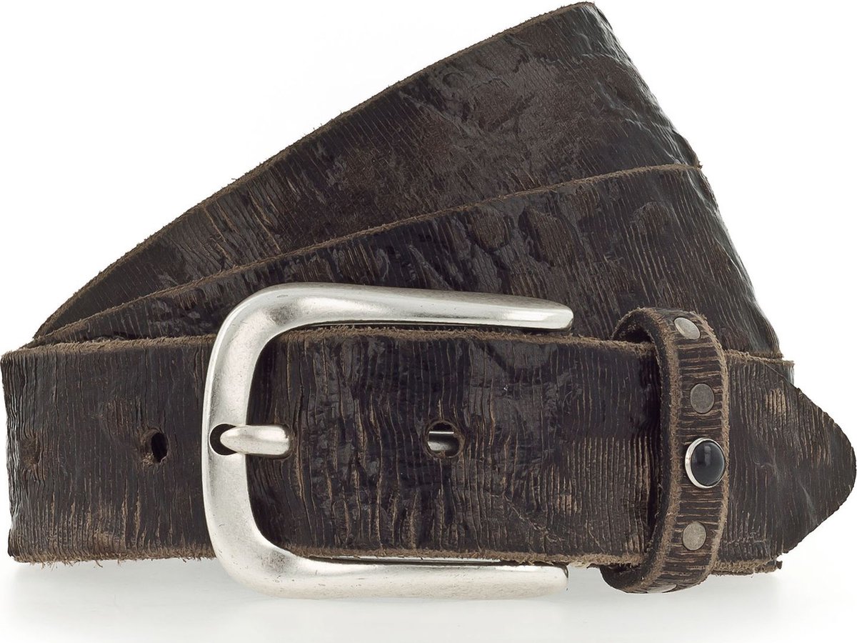 b.belt Leren Riem Lisa Silver 35mm Leather Belt W90 Anthracite - Silver Metal Zilverkleurig