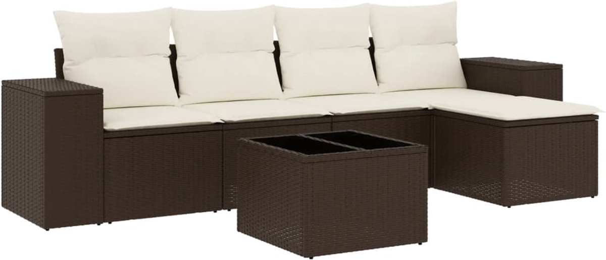 vidaXL 6-delige - Loungeset - met - kussens - poly - rattan - bruin