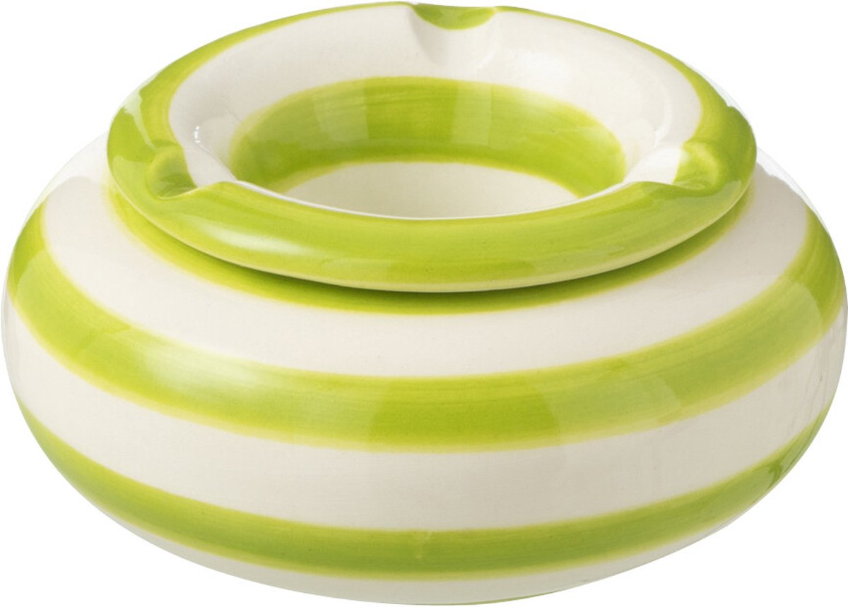 Goedkoopste J-Line asbak Granada Stripes - keramiek - wit/groen - small
