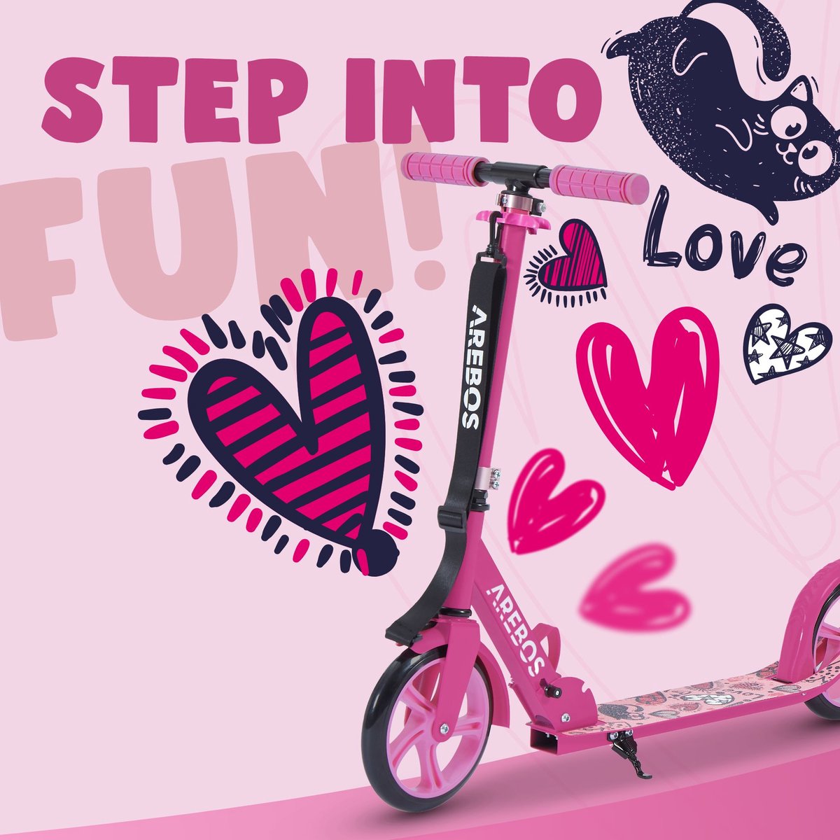 AREBOS kick scooter stadsstep kinderstep volwassen scooter roze — afbeelding 12
