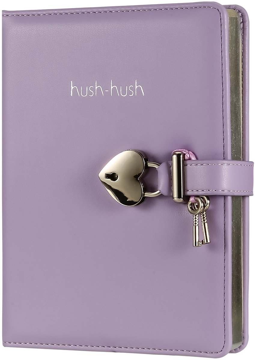 Victoria's Journals - Dagboek met slot, sleutel en etui - Hush-Hush My Secret Diary w/ Heart Lock - Luxe Vegan Leer Dagboek en Etui - Notitieboek A5 Hardcover - 320 Pagina's Premium Papier - 13x18 cm - Pastel Lila