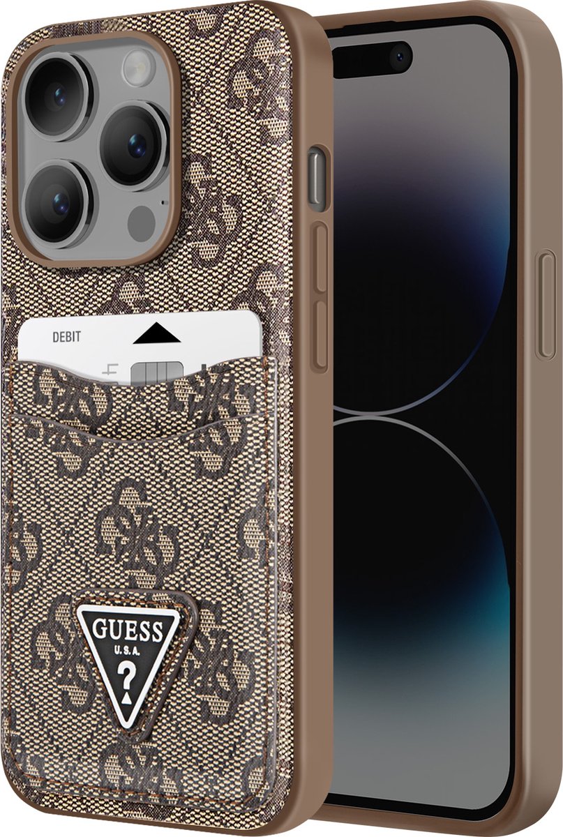 GUESS, Geschikt voor Apple iPhone 14 Pro PU 4G-kaartetui, Bruin