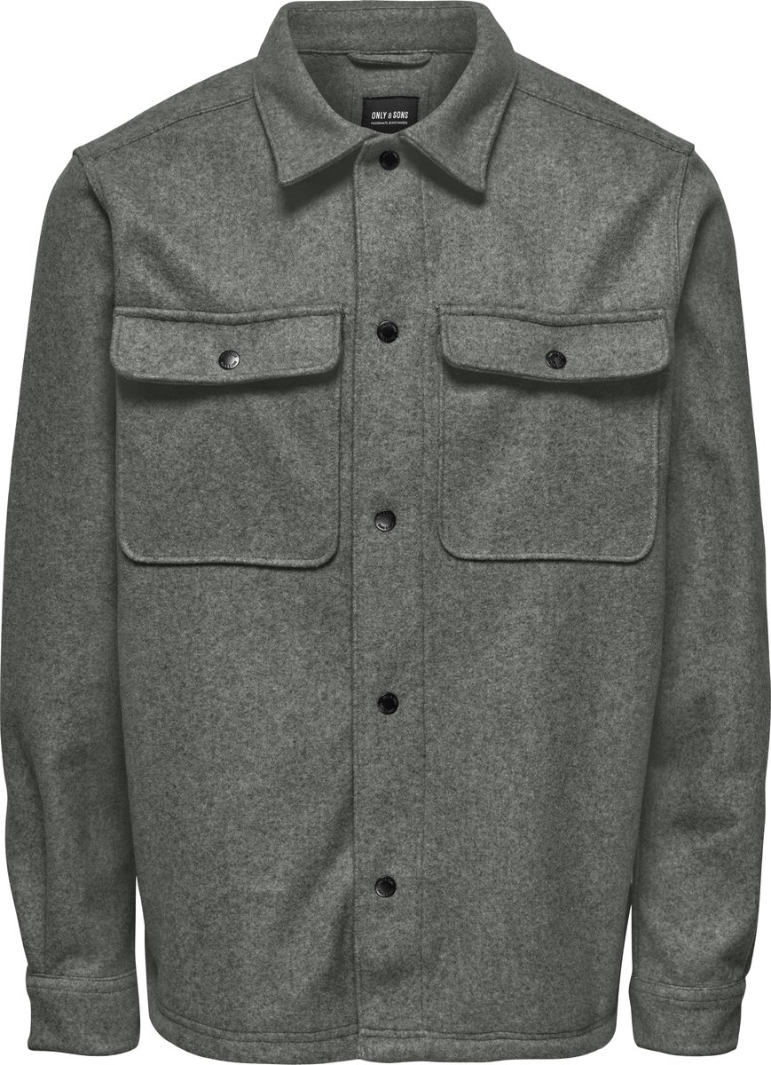 Only & Sons Overhemd Onsash Ovr Woolen Look Pkt Ls Shirt 22023564 Castor Gray/melange Mannen Maat - M