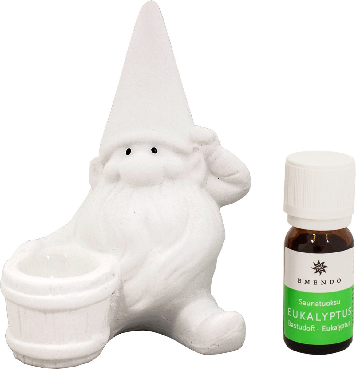 Goedkoopste Emendo - sauna kabouter - uitgevoerd in wit met emmertje en flesje 10 ml Eukalyptus