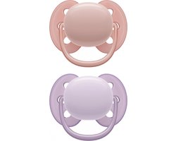 Avent Ultra Soft 2 Orthodontische Siliconen Fopspenen 0-6 Maanden (Modellen : Roze en violet)