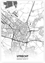 Utrecht plattegrond - A4 poster - Zwart witte stijl