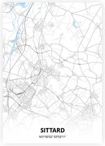 Sittard plattegrond - A3 poster - Zwart blauwe stijl