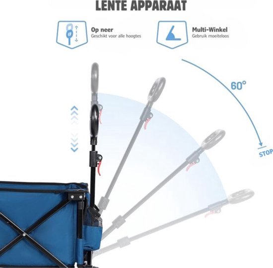 Bolderkar Opvouwbaar Luchtbanden - Bolderwagen Voor Alle Terreinen - Boodschappenwagen Met 100Kg Belastbaarheid - Strandkar Met Verstelbare Handgreep - Tuinkar - Blauw - ‎90 x 47 x 30,5 cm van Bolderkar — afbeelding 2