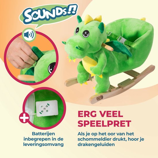 Spielwerk Schommelstoel kinderen dino met veiligheidsgordel