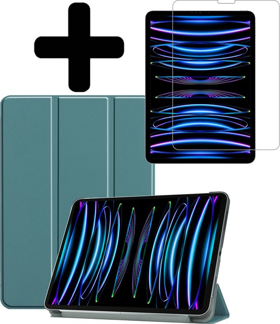 Étui adapté pour iPad Pro 2022 (12,9 pouces) Étui de Luxe avec protecteur d'écran - Étui adapté pour iPad Pro 12,9 pouces (2022) - Vert foncé