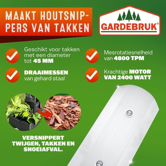 Gardebruk Hakselaar Compact - 2x 50L Zak 2400W Elektrisch - Groen van Gardebruk — afbeelding 5