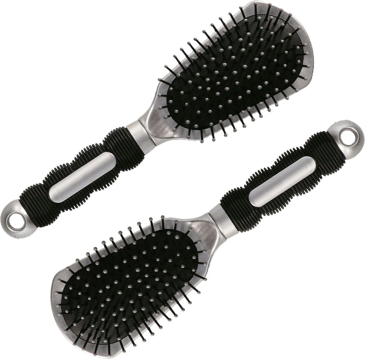 Haarborstel Hairmaster - 2x - zilver met zwart handvat - 23 x 7 cm - kunststof - heren/dames/kinderen