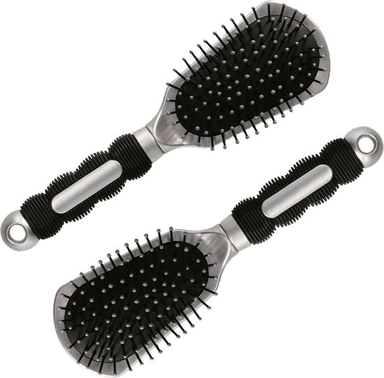 Haarborstel Hairmaster - 2x - zilver met zwart handvat - 23 x 7 cm - kunststof - heren/dames/kinderen