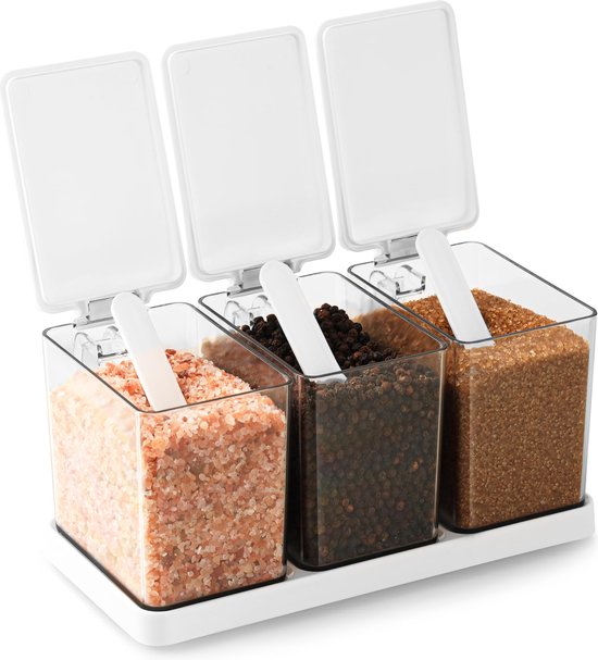 BELLE VOUS Square Condiment Box Grey Lid 3pcs - 550ml | bol