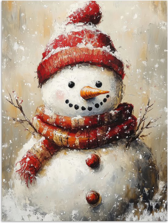 Poster 60x80 cm - Sneeuwpop - Winter - Sneeuw - Beige - Posters - Kamer decoratie - Wanddecoratie woonkamer - Muurdecoratie slaapkamer
