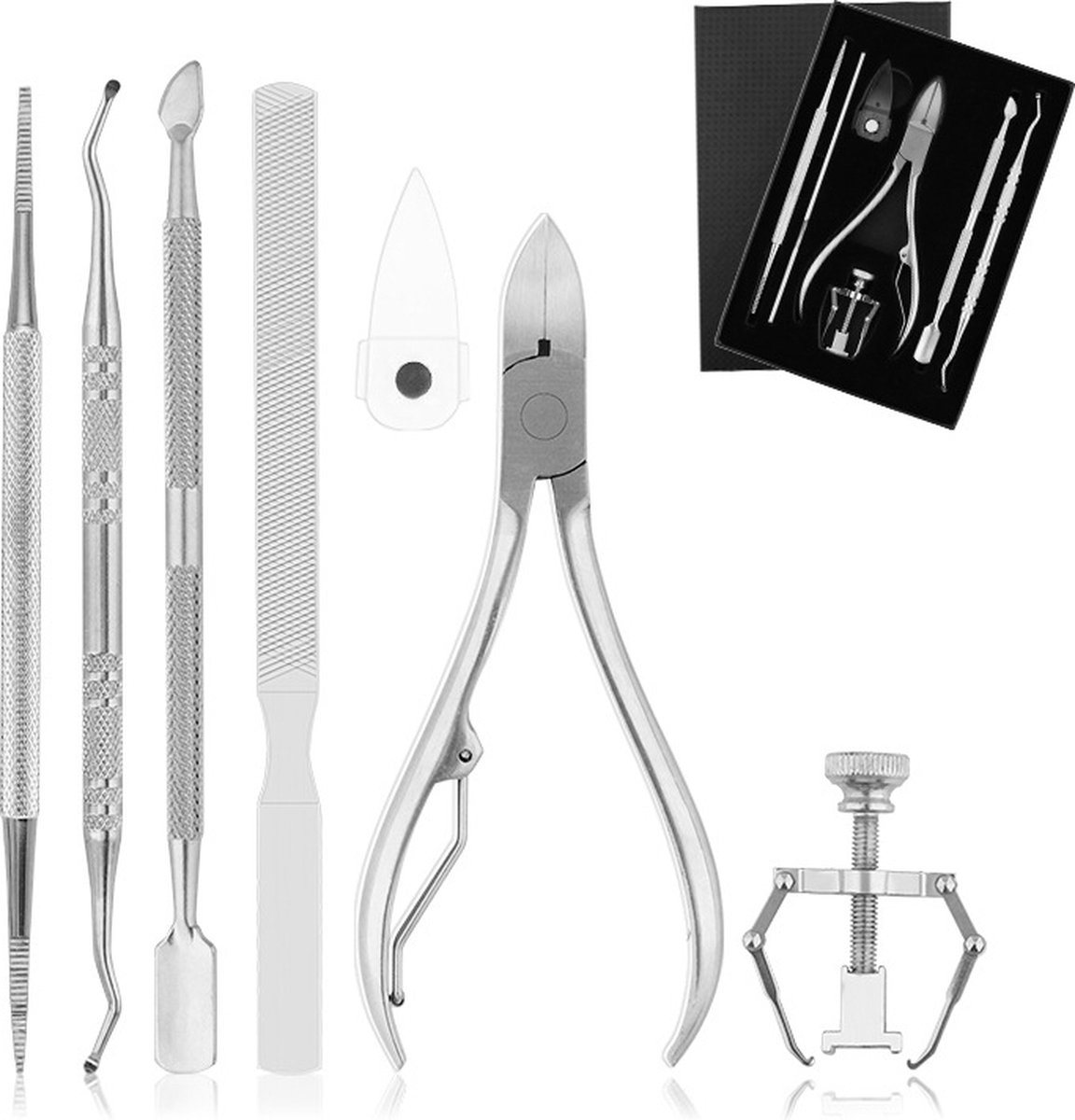 Goedkoopste RVS Pedicureset - 7 stuks - Nagelvijl - Verzorging van Nagels - Voor Ingegroeide Teennagel, Kalknagels, Dikke Nagel-Nagelschaar - Nageltang - Ingegroeide Teennagel