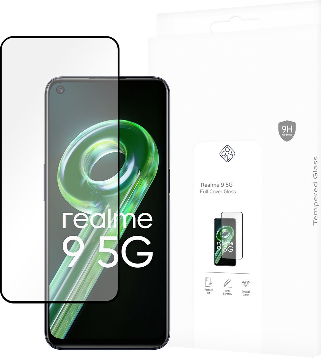 Cazy screenprotector geschikt voor Realme 9 (5G) - Screenprotector Full Cover Gehard Glas