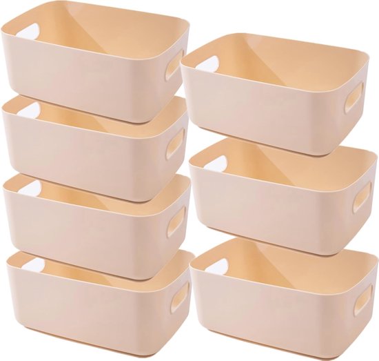 10 stuks opbergdozen kunststof, opbergmand met handgrepen, keukenkast organizerdoos, multifunctionele opbergdozen voor kantoor, keuken, badkamer, cosmetica, kinderkamer, kast (10 stuks