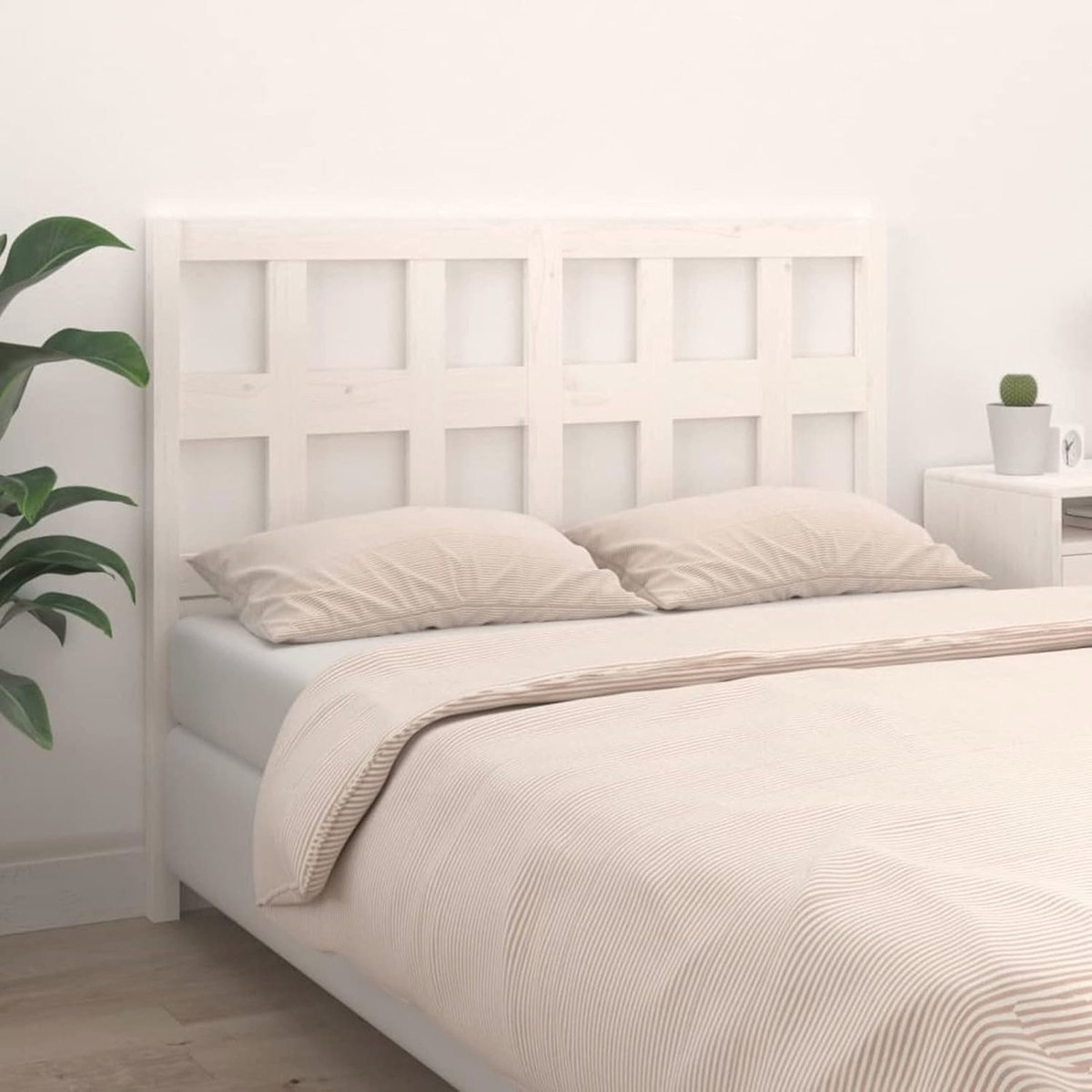 Hoofdeinde voor Bed - Witte Hoofdbordhoes - Massief Grenen - Rustieke Stijl - 125,5 x 4 x 100 cm