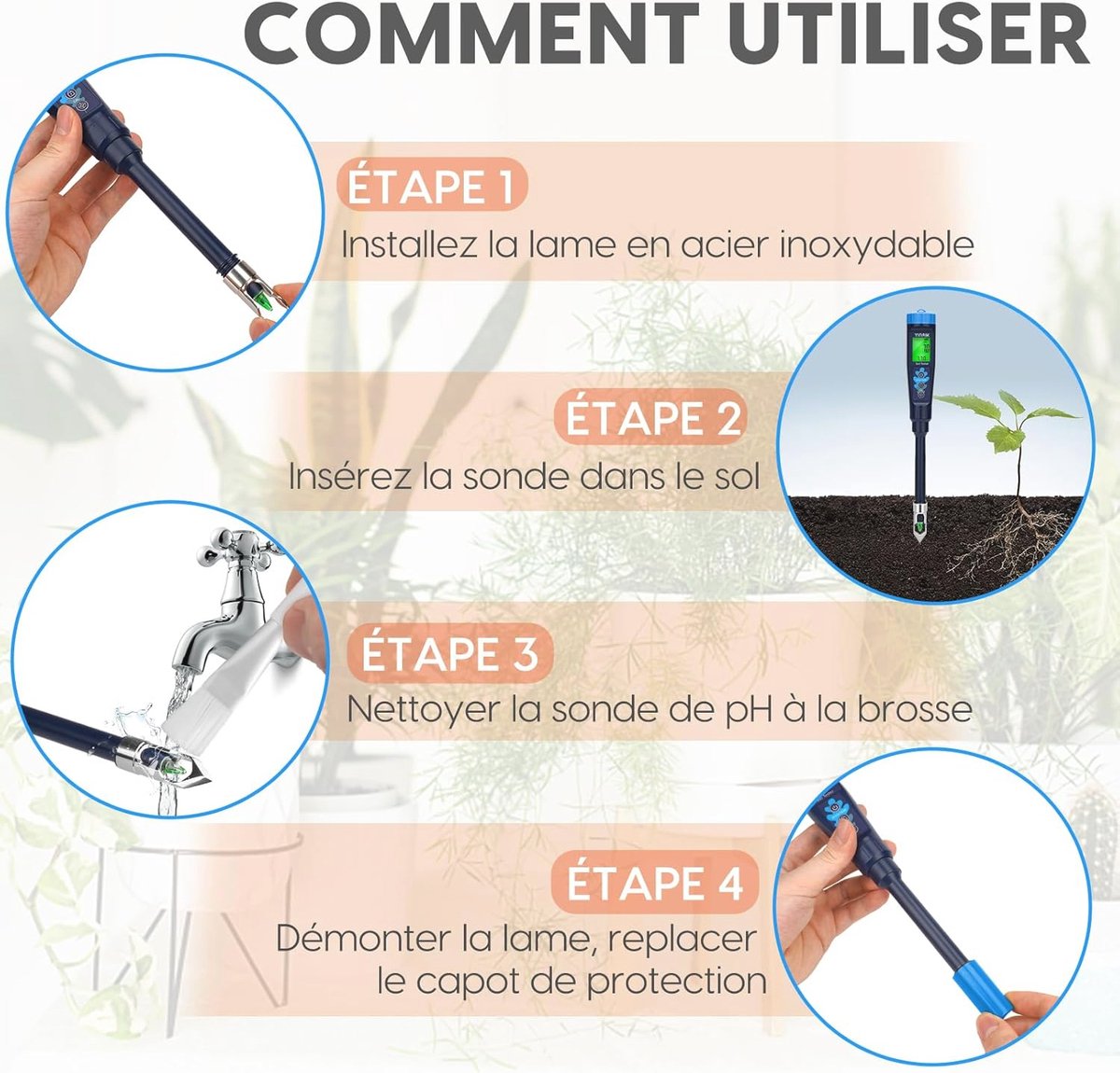 6-in-1 Digitale Bodem PH Tester – Meet Vocht, Licht, Temperatuur En Vruchtbaarheid Voor Binnen- En Buitenplanten