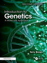 Boekomslag: "Introduction to Genetics: A Molecular Approach" tweede editie, met een DNA-helix in groen en blauw.